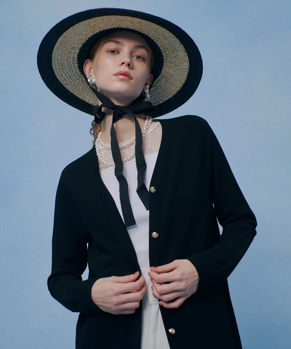 LOULOU WILLOUGHBY カノコワイドボーダーカーデワンピース ブラック (95)