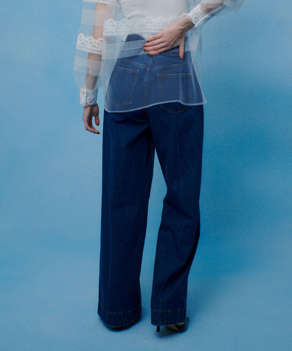LOULOU WILLOUGHBY ハイウエストワイドデニムパンツ ブルー (61)