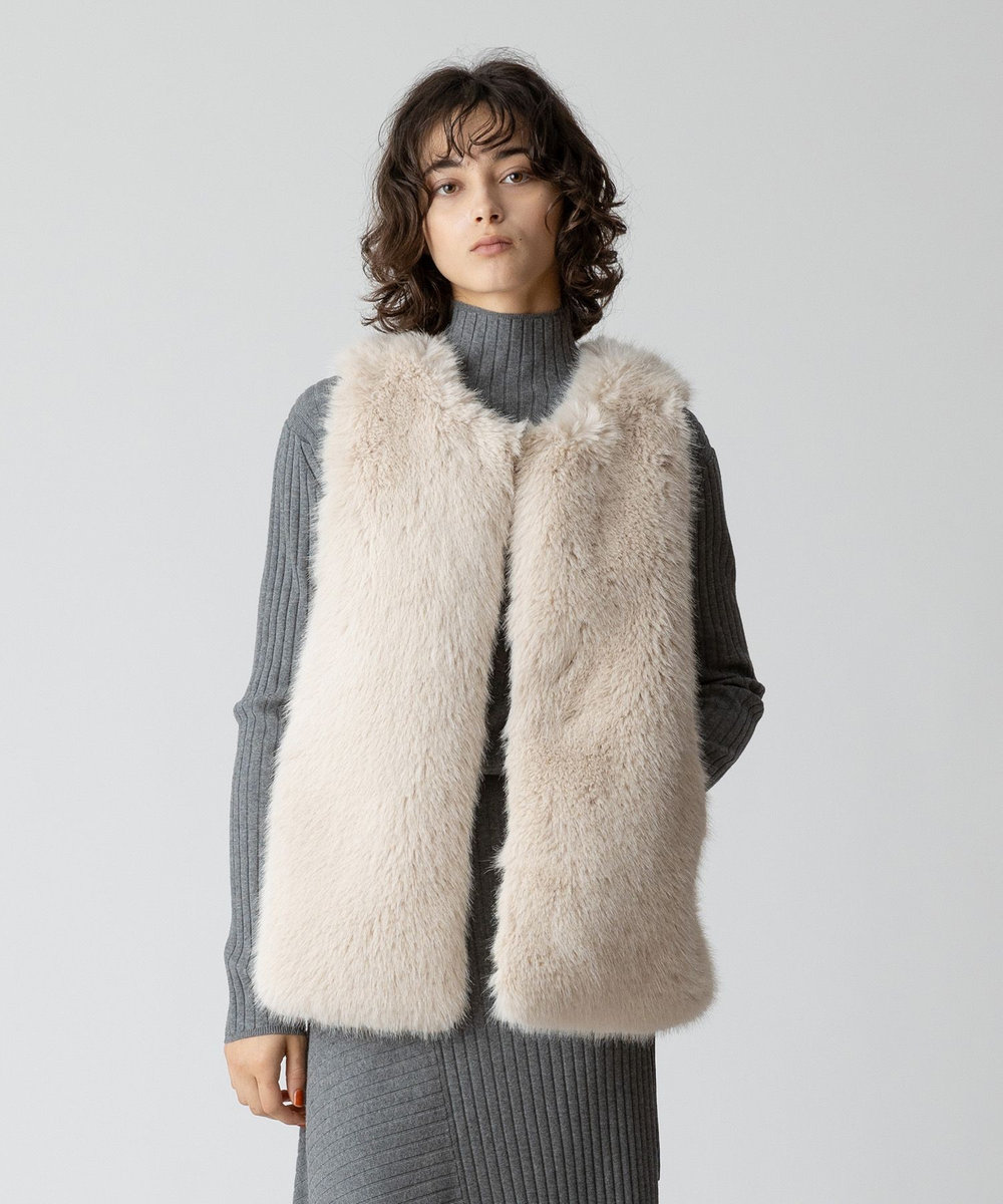 allureville フェイクフォックスジレ ベージュ (11)