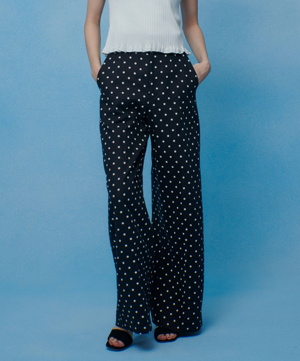 LOULOU WILLOUGHBY 【LOULOU WILLOUGHBY】リネン混ドットワイドパンツ ブラック系 (98)