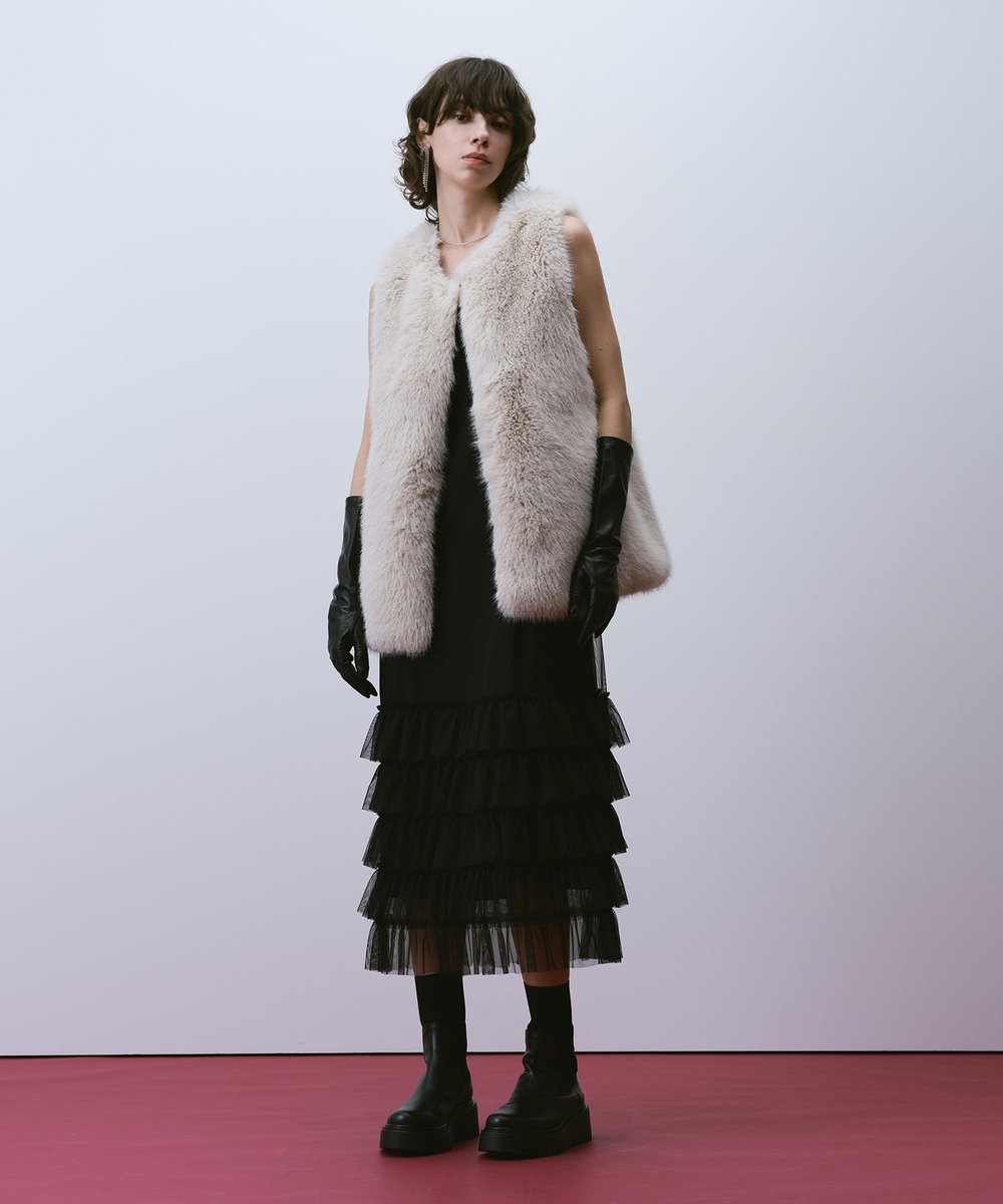 allureville フェイクフォックスジレ ベージュ (11)