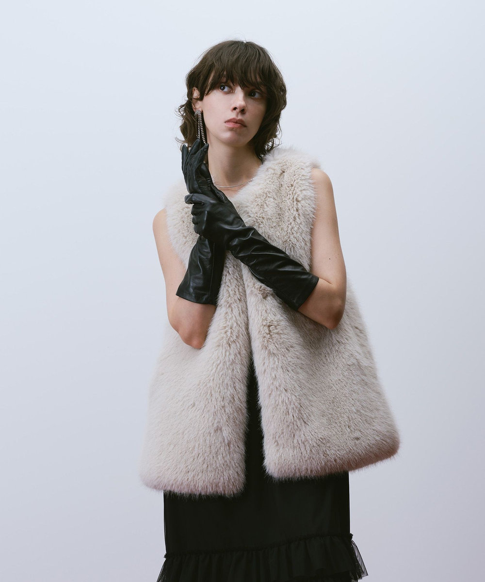 allureville フェイクフォックスジレ ベージュ (11)