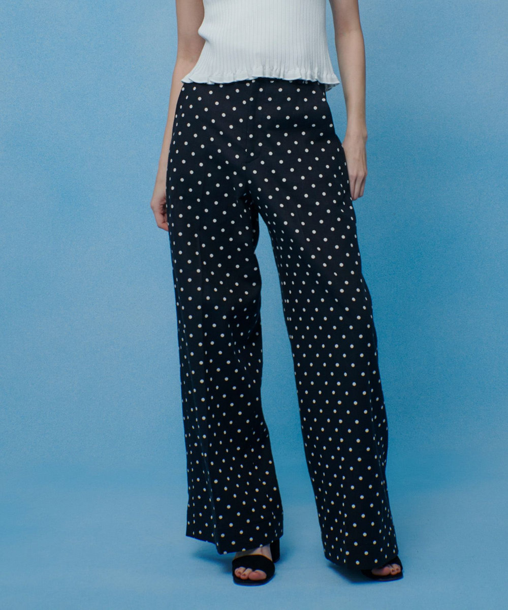 LOULOU WILLOUGHBY 【LOULOU WILLOUGHBY】リネン混ドットワイドパンツ ブラック系 (98)