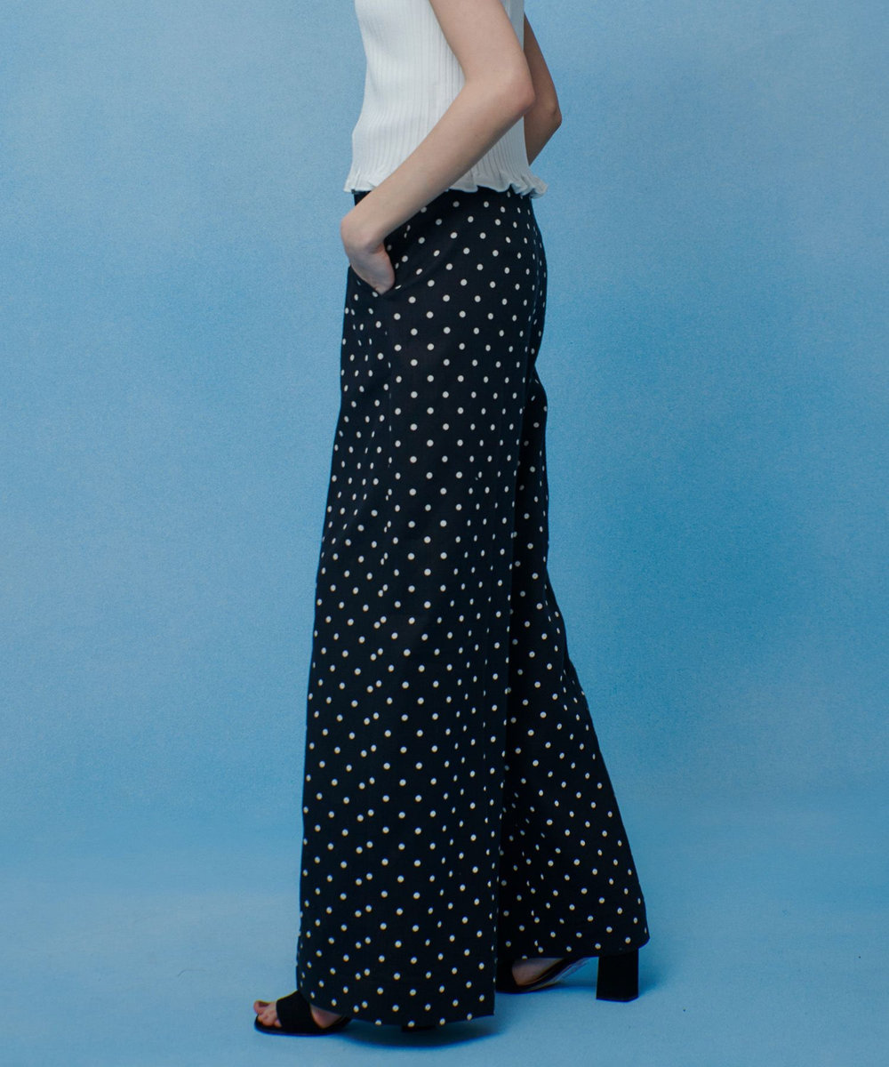 LOULOU WILLOUGHBY 【LOULOU WILLOUGHBY】リネン混ドットワイドパンツ ブラック系 (98)