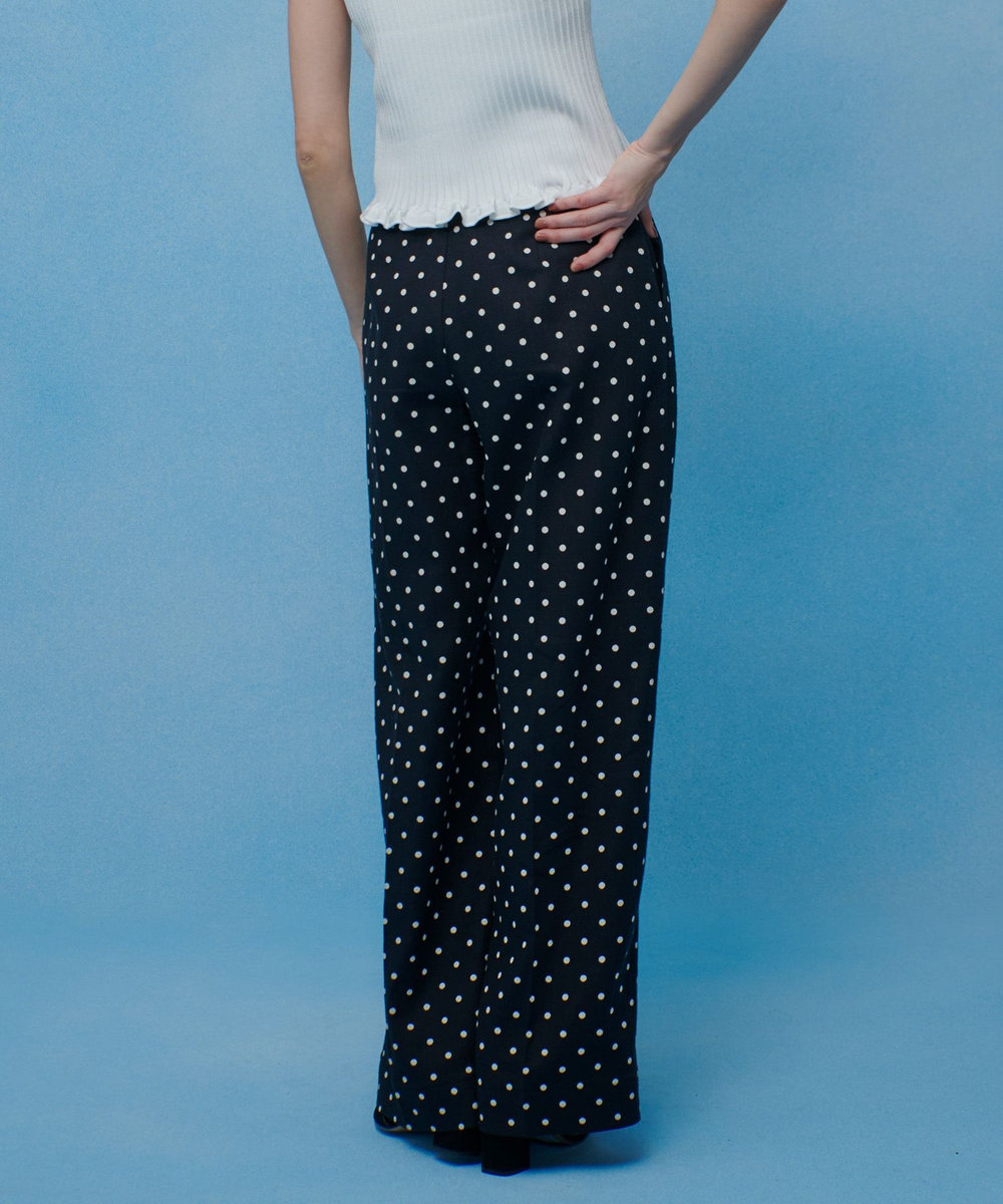 LOULOU WILLOUGHBY 【LOULOU WILLOUGHBY】リネン混ドットワイドパンツ ブラック系 (98)