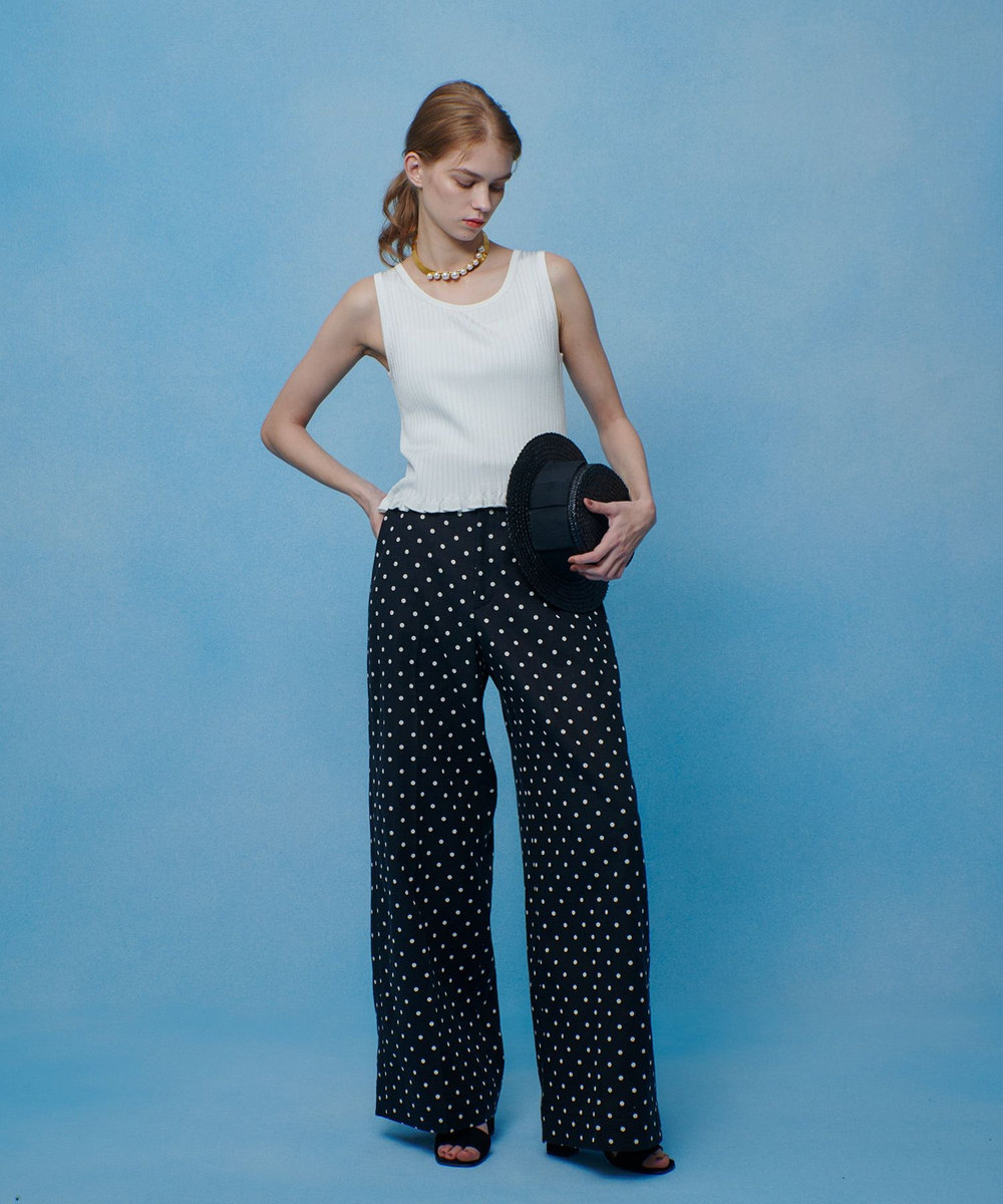 LOULOU WILLOUGHBY 【LOULOU WILLOUGHBY】リネン混ドットワイドパンツ ブラック系 (98)