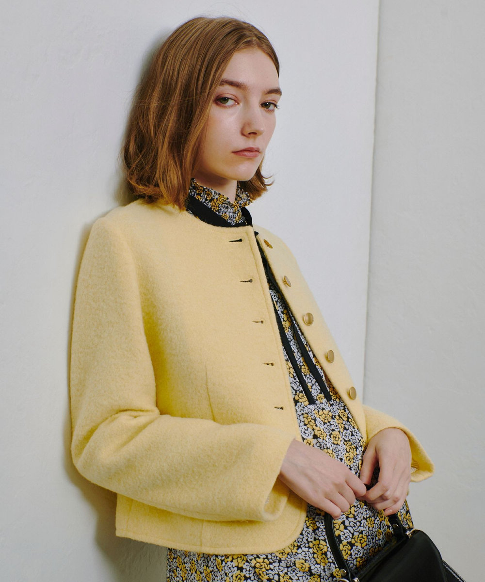 新品タグ付き アルアバイル ブークレーノーカラージャケット ホワイト 金ボタン ブークレーノーカラージャケット|allureville OFFICIAL SITE / ONLINE