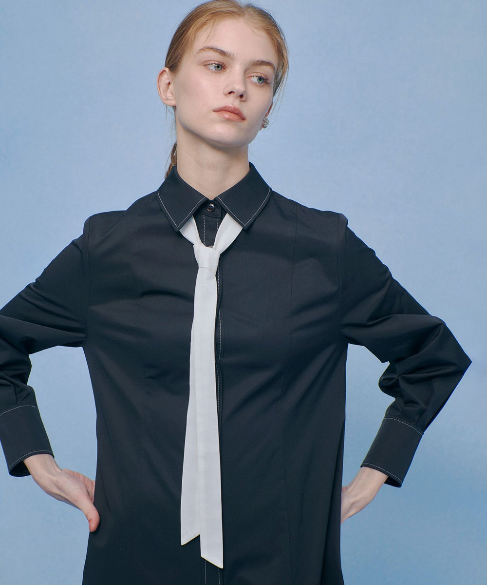 LOULOU WILLOUGHBY 【LOULOU WILLOUGHBY】メモリーツイルティアードシャツワンピース ブラック (95)