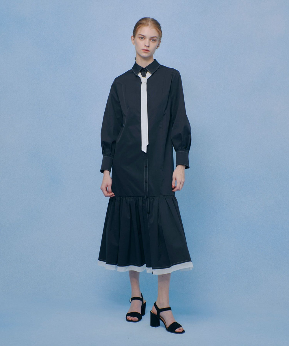 LOULOU WILLOUGHBY 【LOULOU WILLOUGHBY】メモリーツイルティアードシャツワンピース ブラック (95)