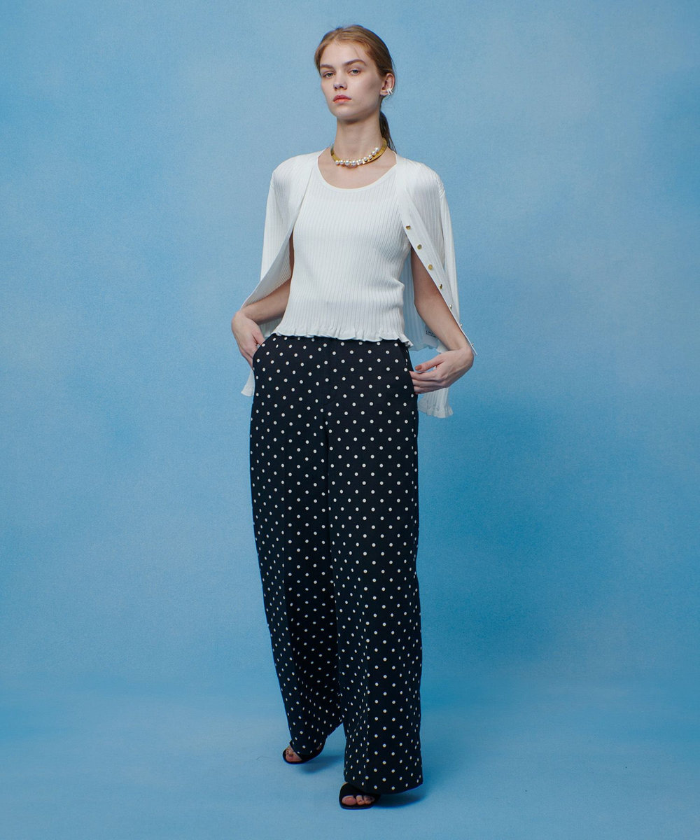 LOULOU WILLOUGHBY 【LOULOU WILLOUGHBY】リネン混ドットワイドパンツ ブラック系 (98)