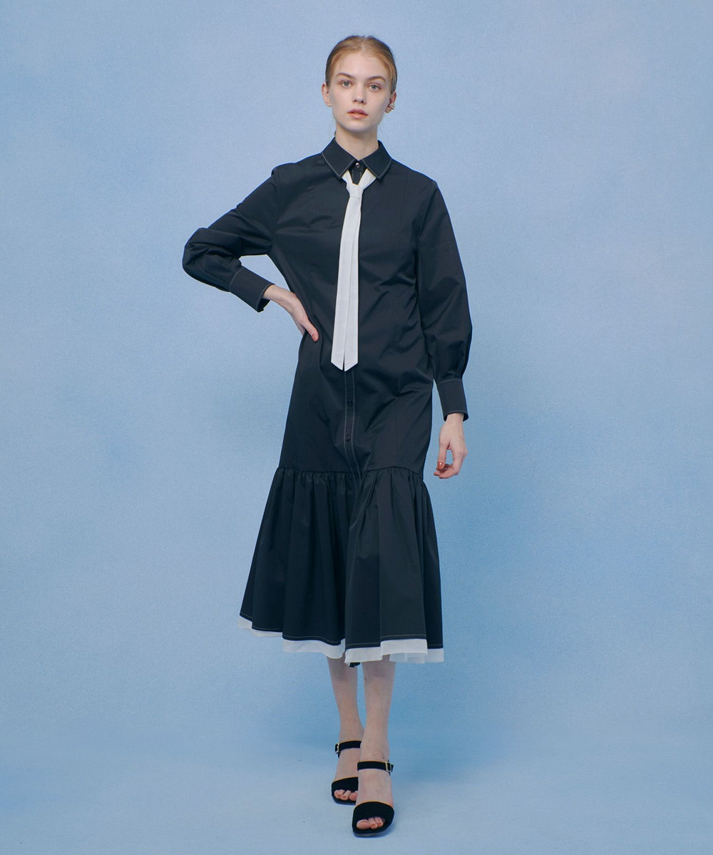 LOULOU WILLOUGHBY 【LOULOU WILLOUGHBY】メモリーツイルティアードシャツワンピース ブラック (95)