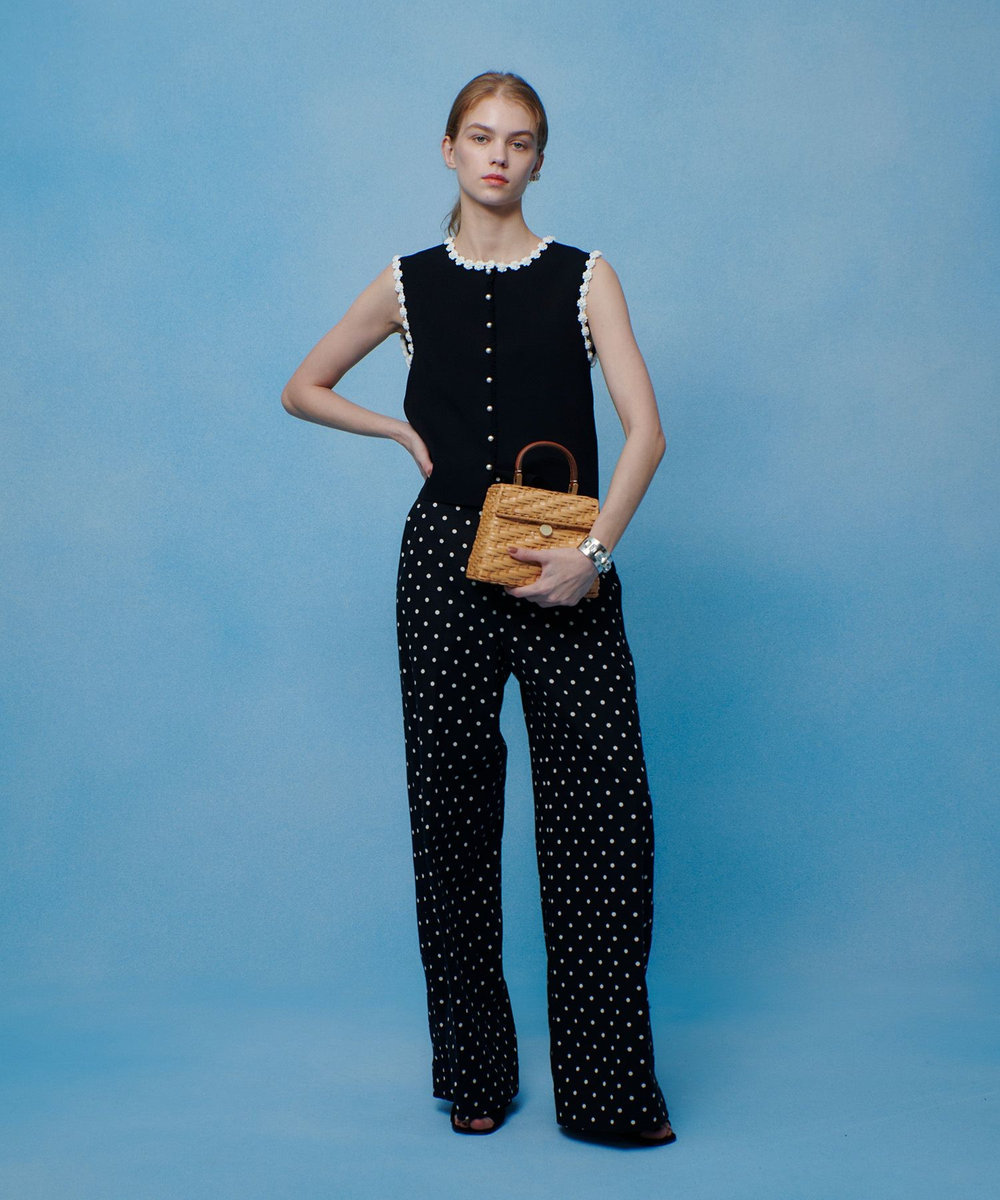 LOULOU WILLOUGHBY 【LOULOU WILLOUGHBY】リネン混ドットワイドパンツ ブラック系 (98)