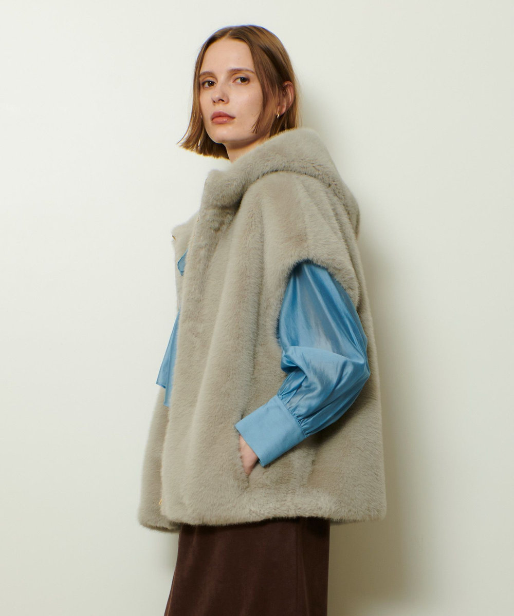 allureville フェイクミンクファーフーディーブルゾン グレー (92)