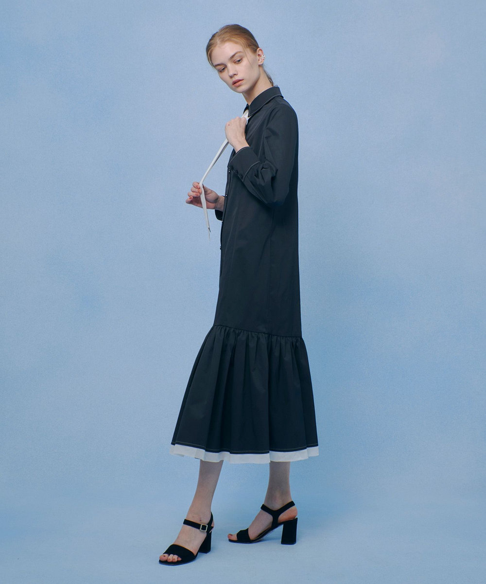 LOULOU WILLOUGHBY 【LOULOU WILLOUGHBY】メモリーツイルティアードシャツワンピース ブラック (95)