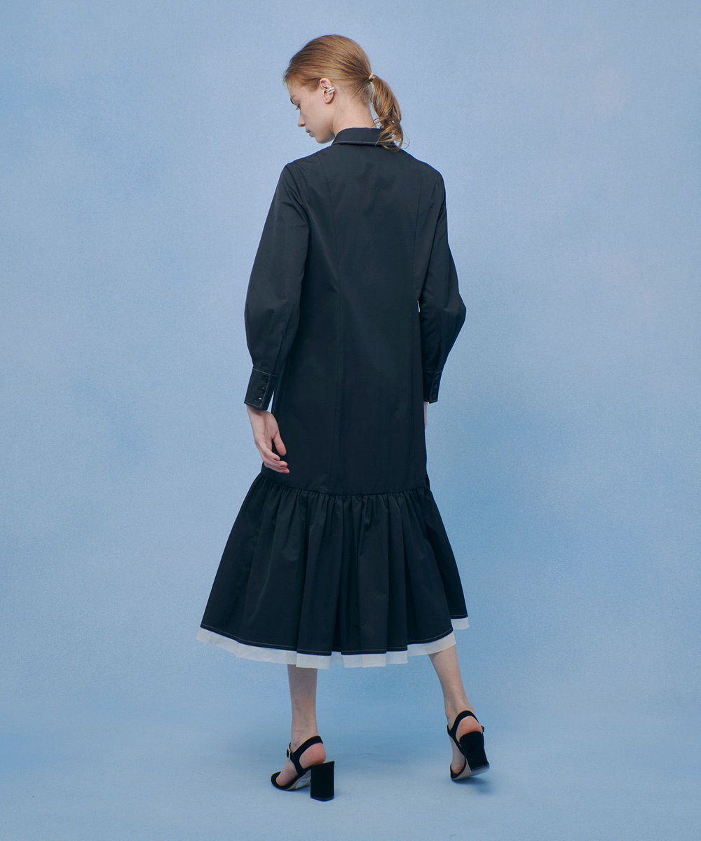 LOULOU WILLOUGHBY 【LOULOU WILLOUGHBY】メモリーツイルティアードシャツワンピース ブラック (95)