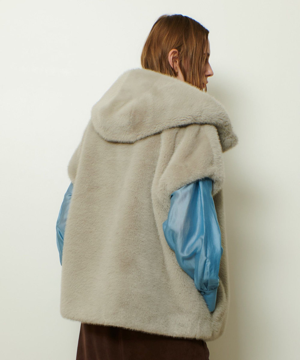 allureville フェイクミンクファーフーディーブルゾン グレー (92)