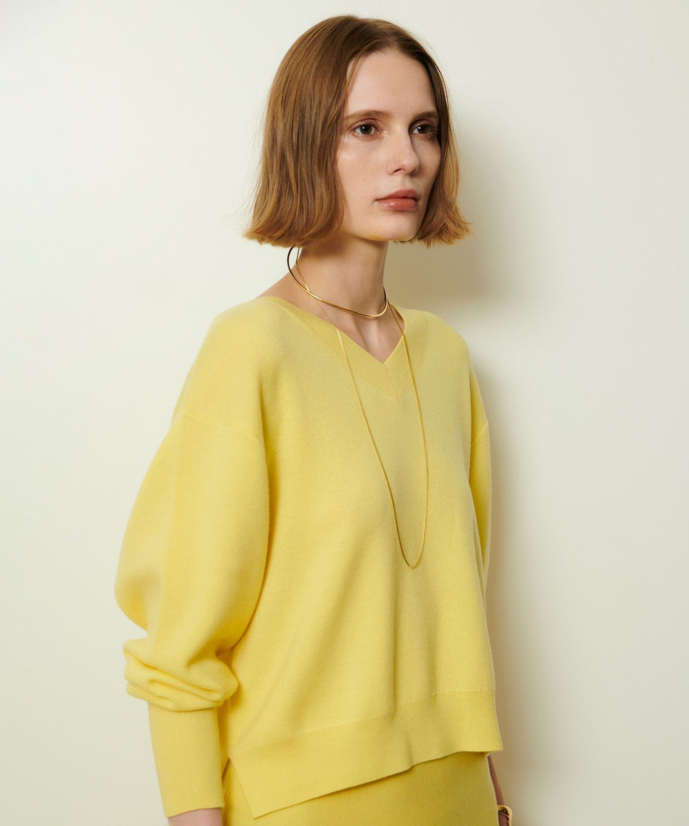 allureville ウールスムース2WAYネックプルオーバー ライトイエロー (25)