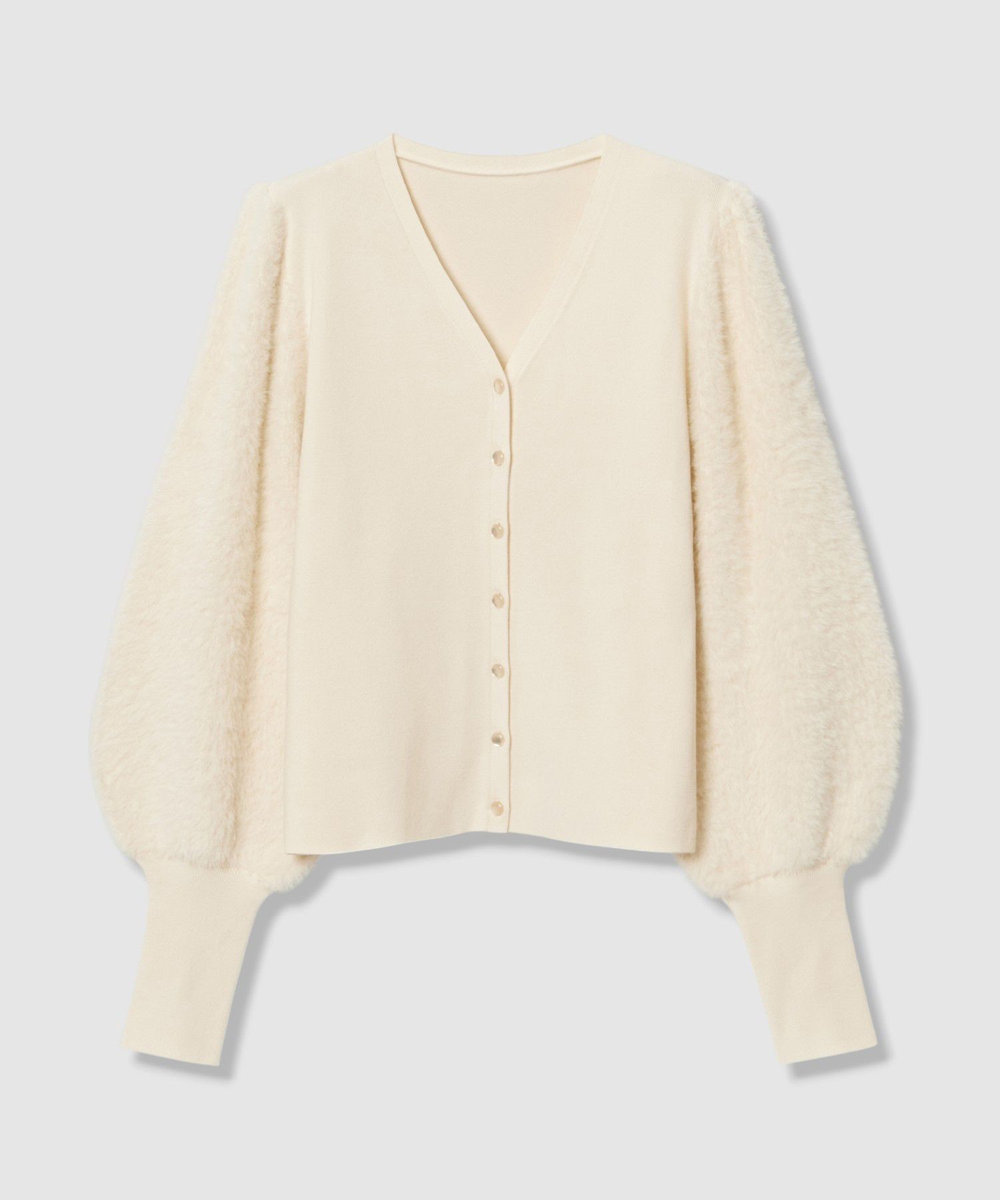 LOULOU WILLOUGHBY WEB限定 ファースリーブカーディガン オフホワイト (02)