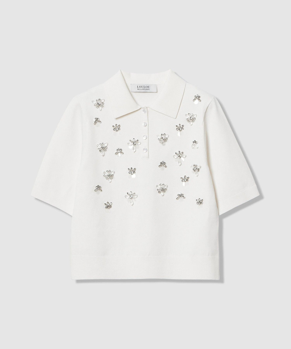 LOULOU WILLOUGHBY 【LOULOU WILLOUGHBY】フラワービジューポロ オフホワイト (02)