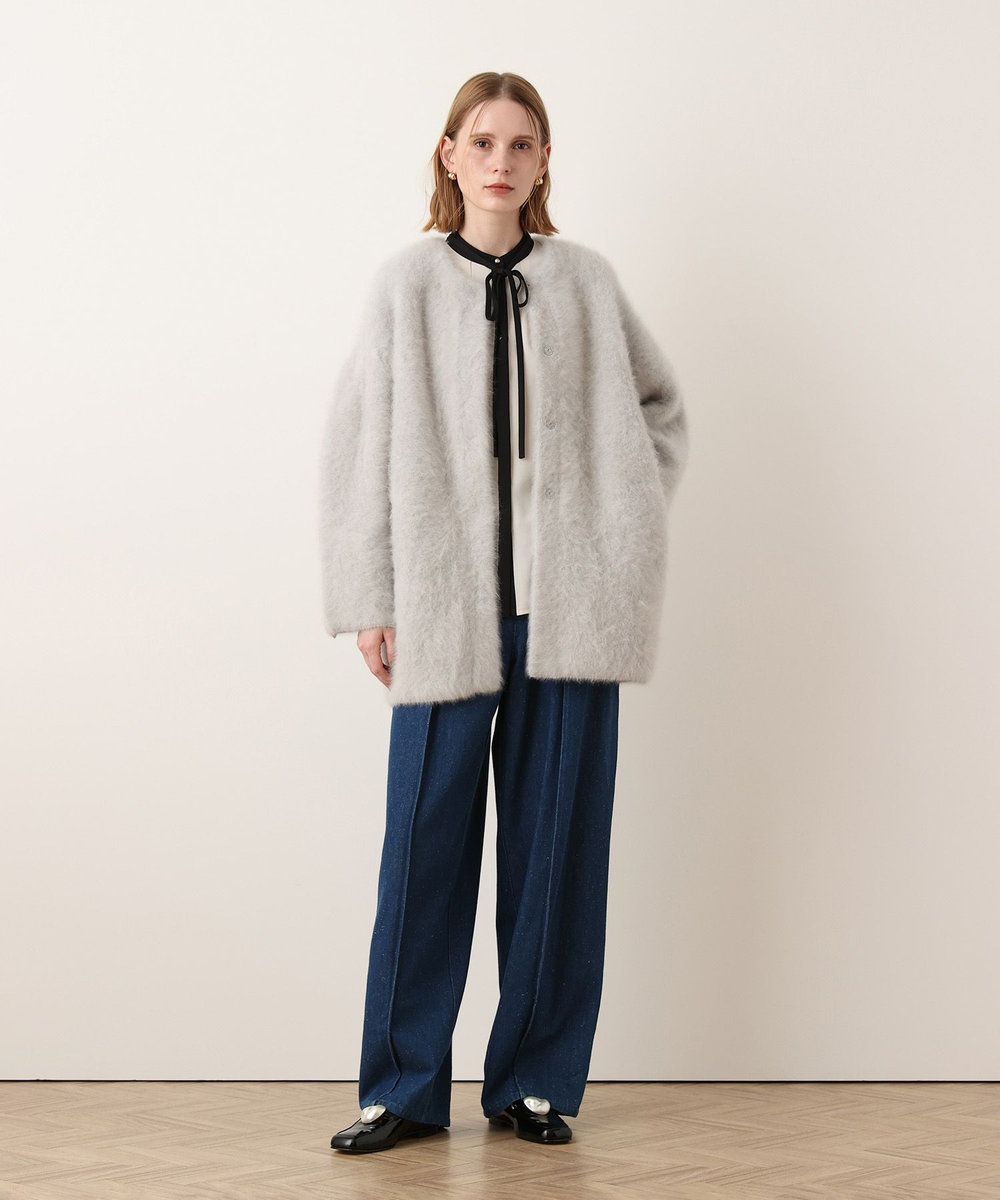 allureville カシミヤブレンドファー加工コート ライトグレー (91)