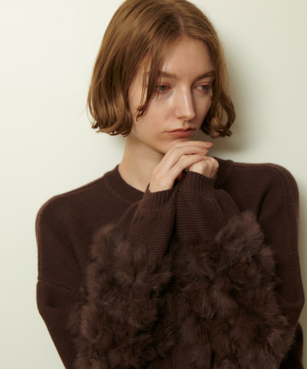 allureville ラビットカフクレイジー釦2WAYプルオーバー ブラウン (81)