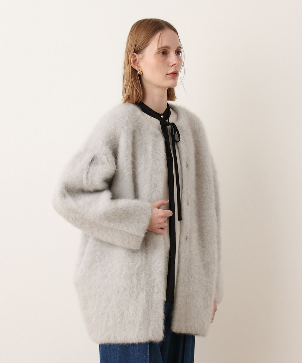 allureville カシミヤブレンドファー加工コート ライトグレー (91)