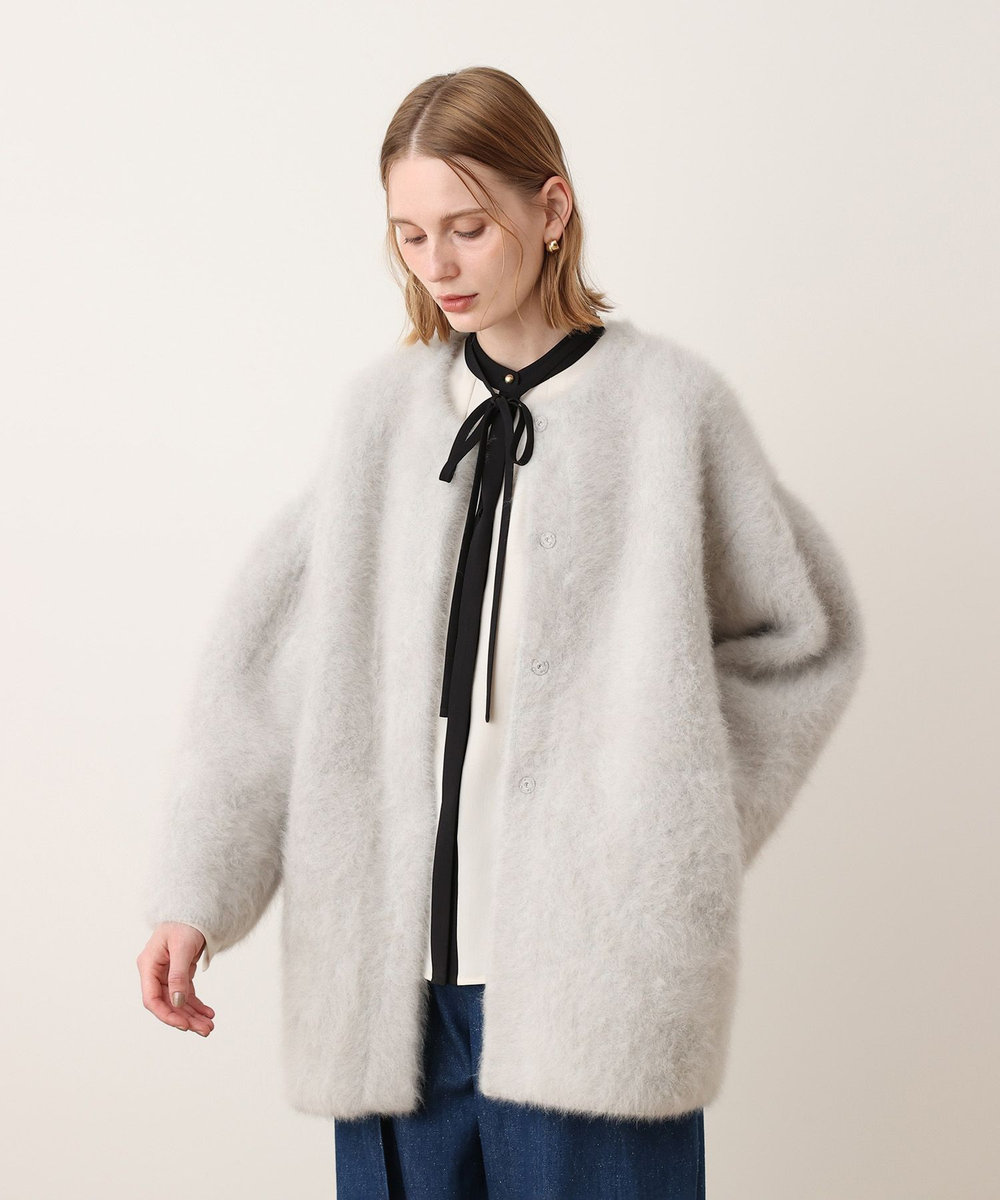 allureville カシミヤブレンドファー加工コート ライトグレー (91)