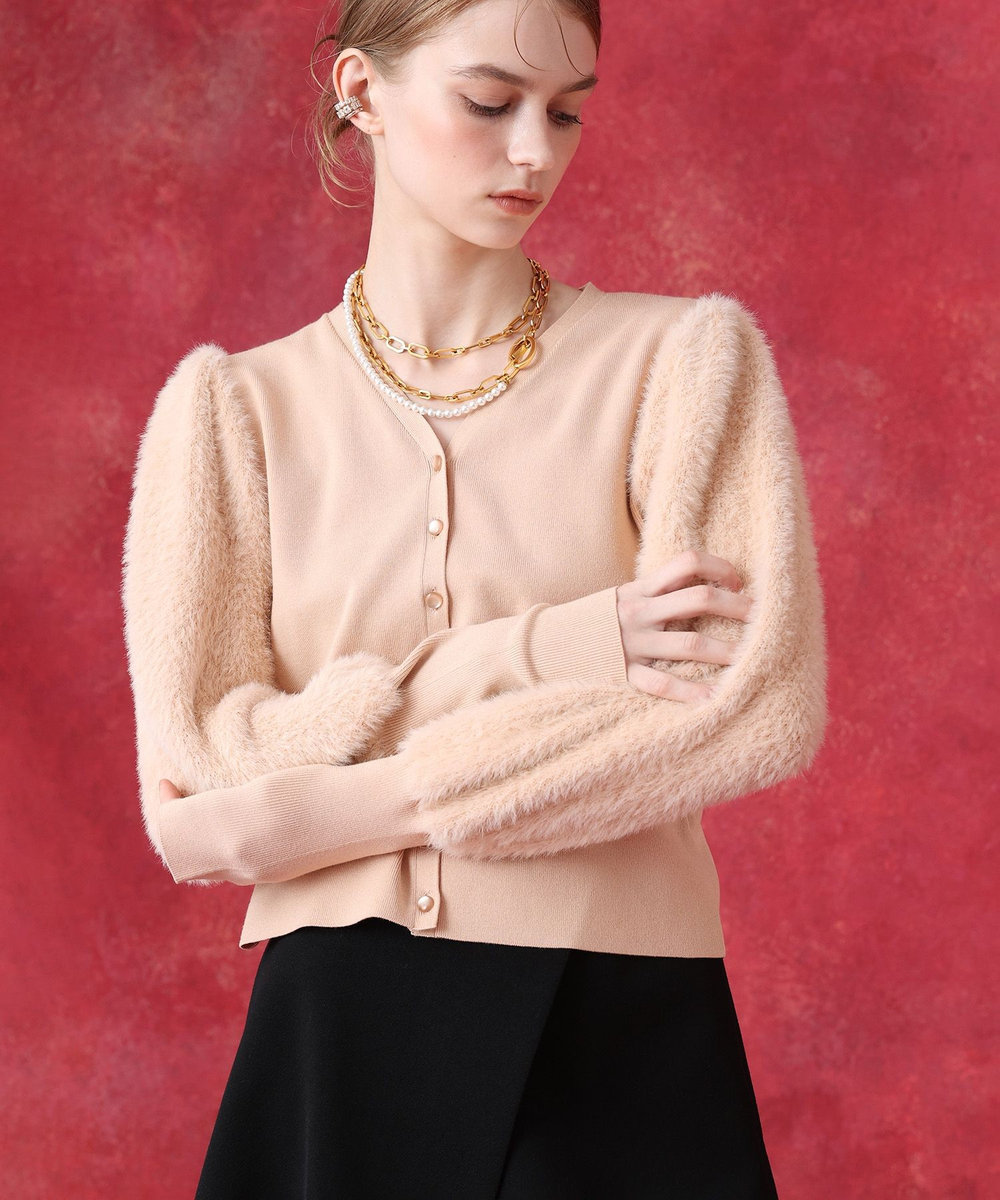 LOULOU WILLOUGHBY WEB限定 ファースリーブカーディガン ピンクベージュ (13)