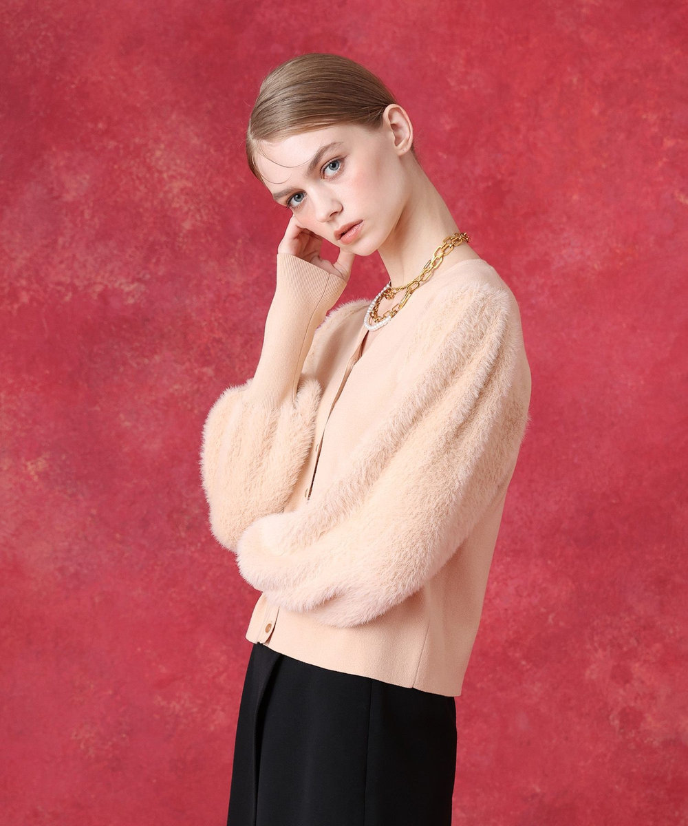 LOULOU WILLOUGHBY WEB限定 ファースリーブカーディガン ピンクベージュ (13)