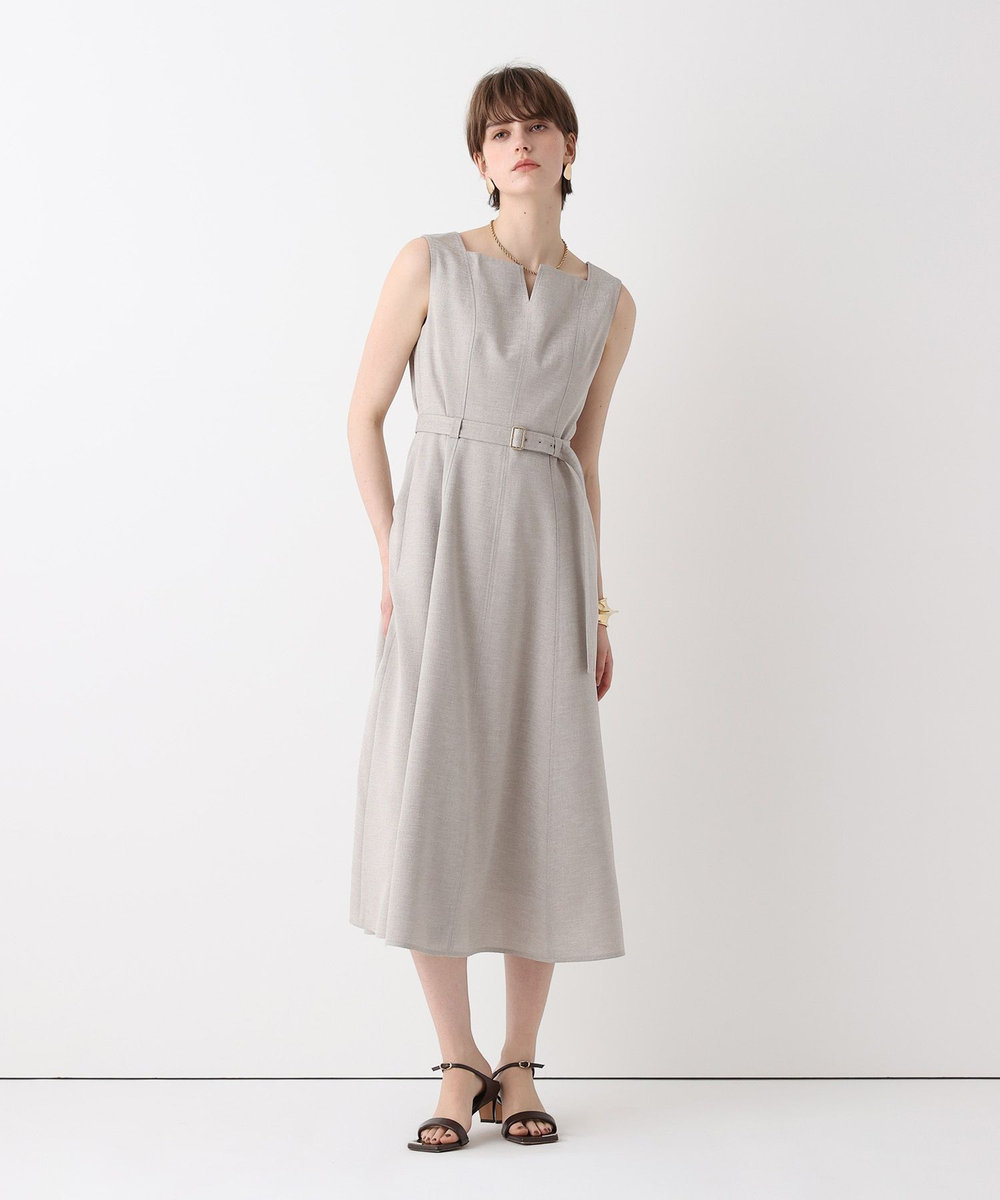 allureville スクウェアデザインフレアーワンピース ベージュ (11)