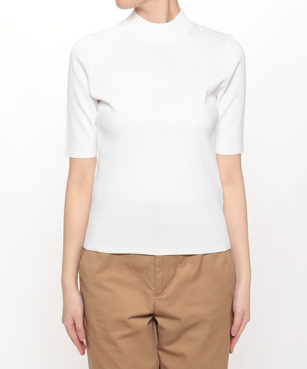 allureville 総針モックネック5分袖プルオーバー オフホワイト (02)