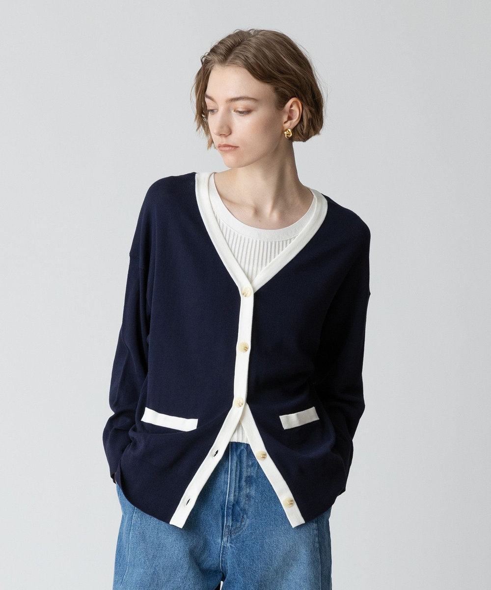 allureville ハイツイストコットンV カーディガン ネイビー (65)