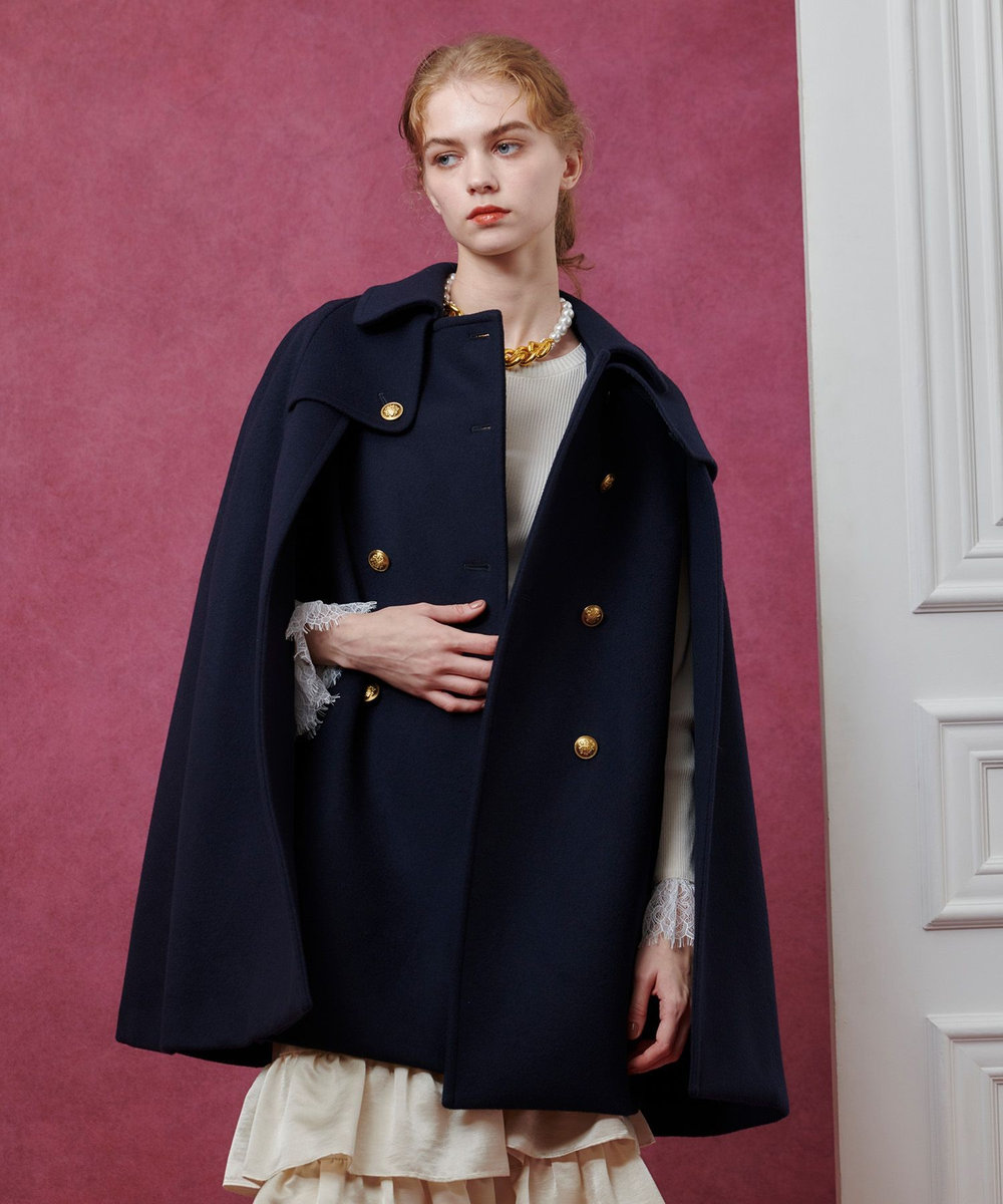 LOULOU WILLOUGHBY 【LOULOU WILLOUGHBY】シャルムビーバーケープコート ネイビー (65)