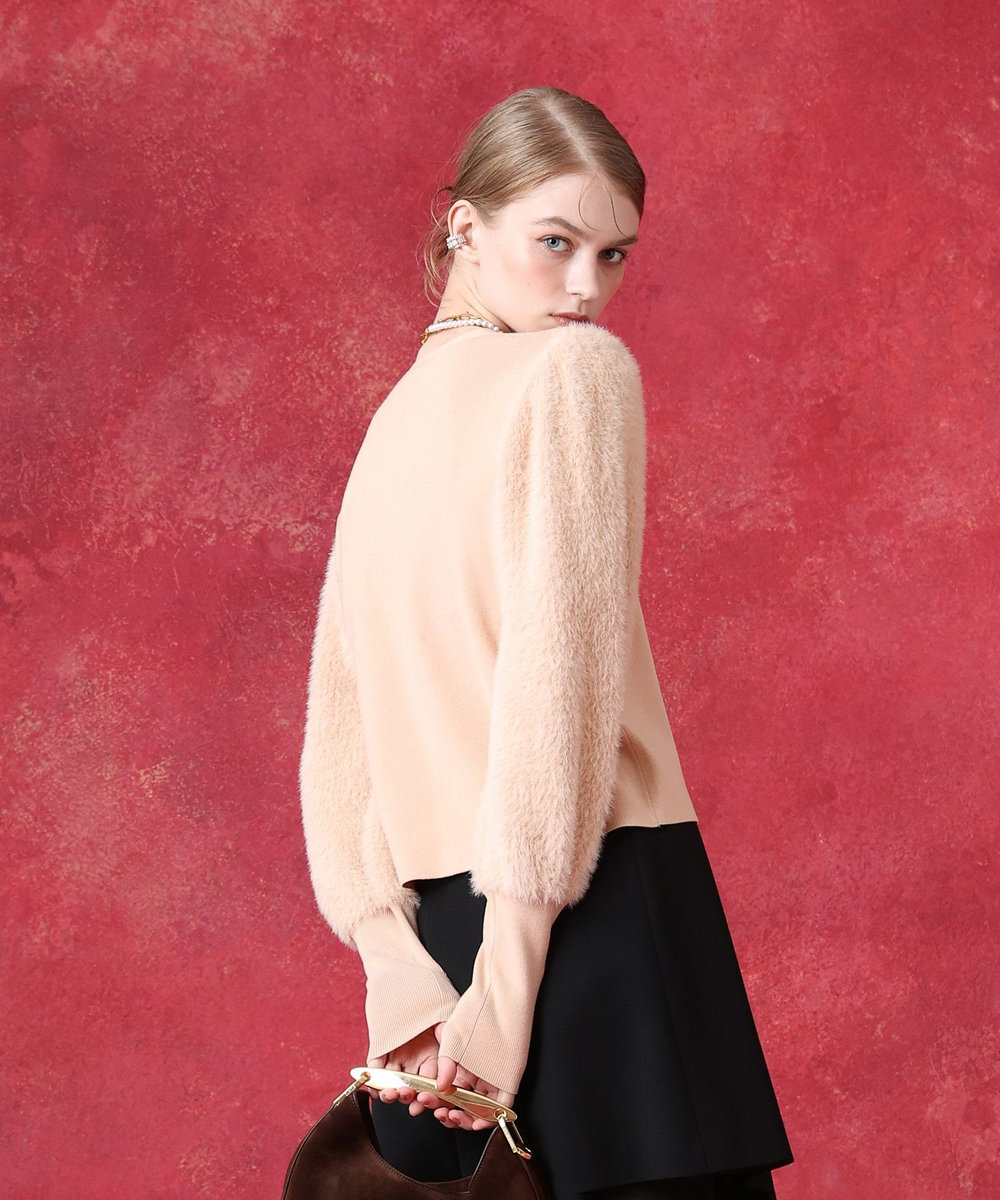 LOULOU WILLOUGHBY WEB限定 ファースリーブカーディガン ピンクベージュ (13)
