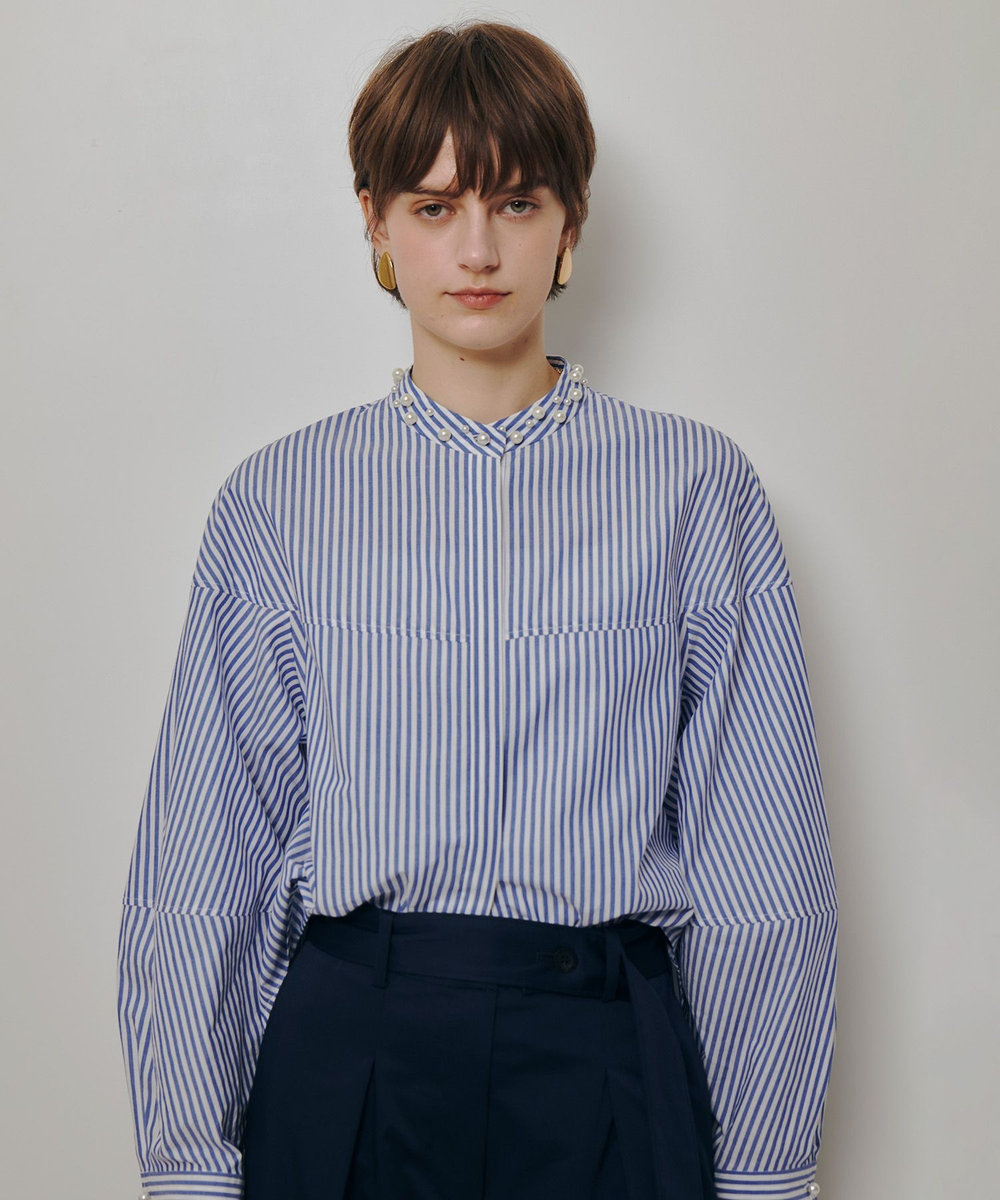 allureville パールカラーロンストコクーンブラウス ブルー系 (68)