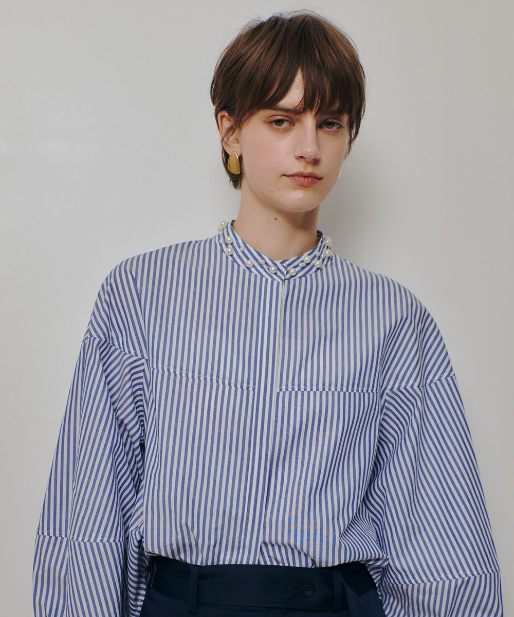 allureville パールカラーロンストコクーンブラウス ブルー系 (68)