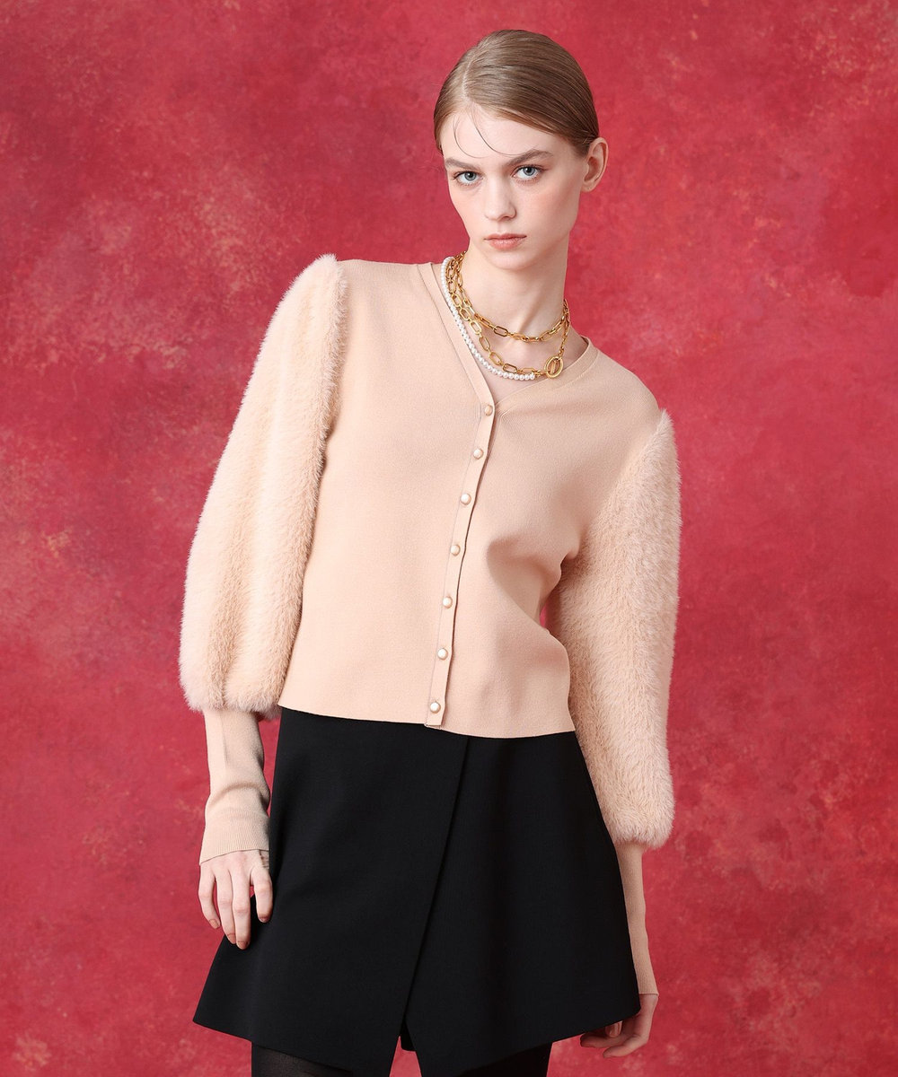 LOULOU WILLOUGHBY WEB限定 ファースリーブカーディガン ピンクベージュ (13)