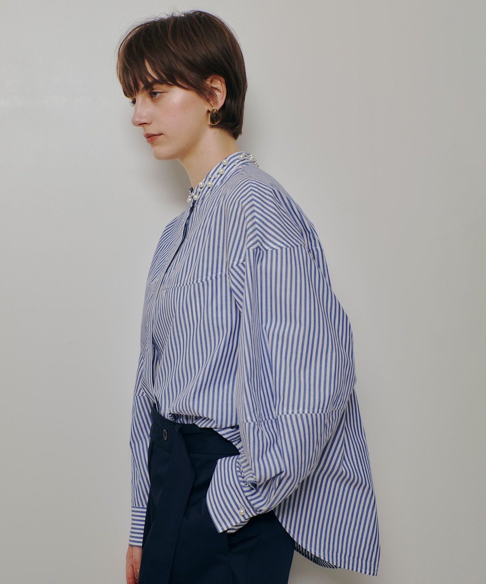 allureville パールカラーロンストコクーンブラウス ブルー系 (68)