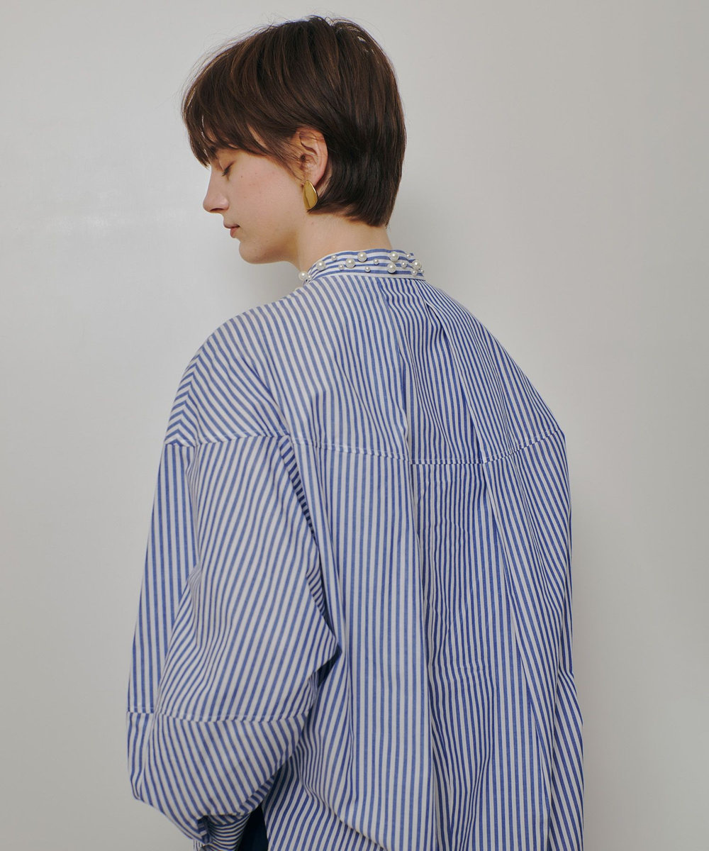 allureville パールカラーロンストコクーンブラウス ブルー系 (68)