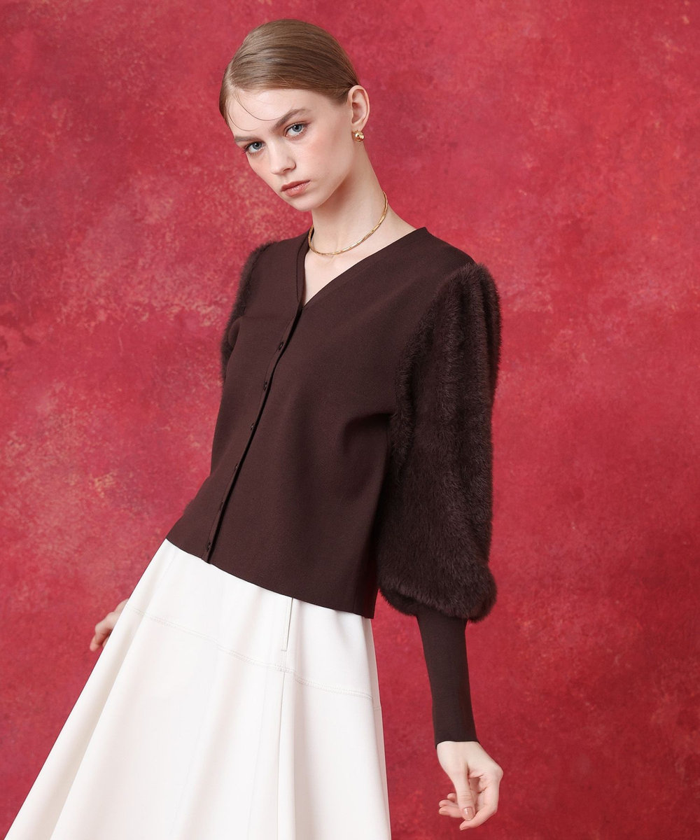 LOULOU WILLOUGHBY WEB限定 ファースリーブカーディガン ブラウン (81)