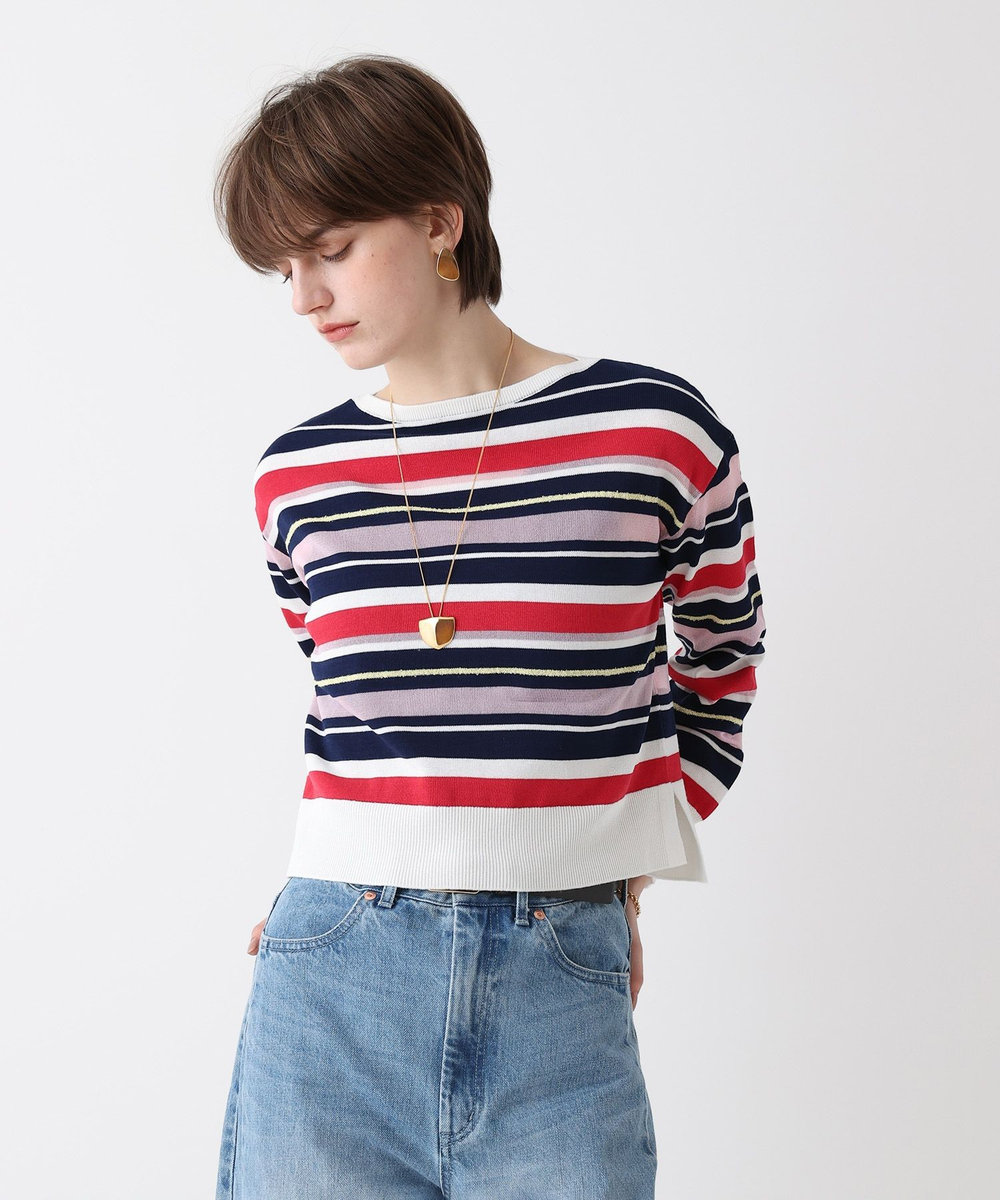 allureville 異素材ＭＩＸマルチボーダープルオーバー レッド系 (46)