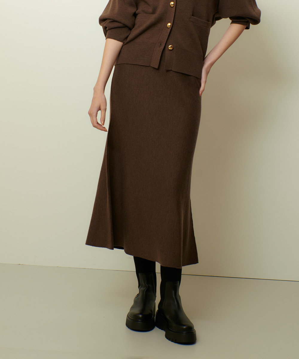 allureville ウール混Ｗフェイスナローマーメイドスカート ダークブラウン (82)
