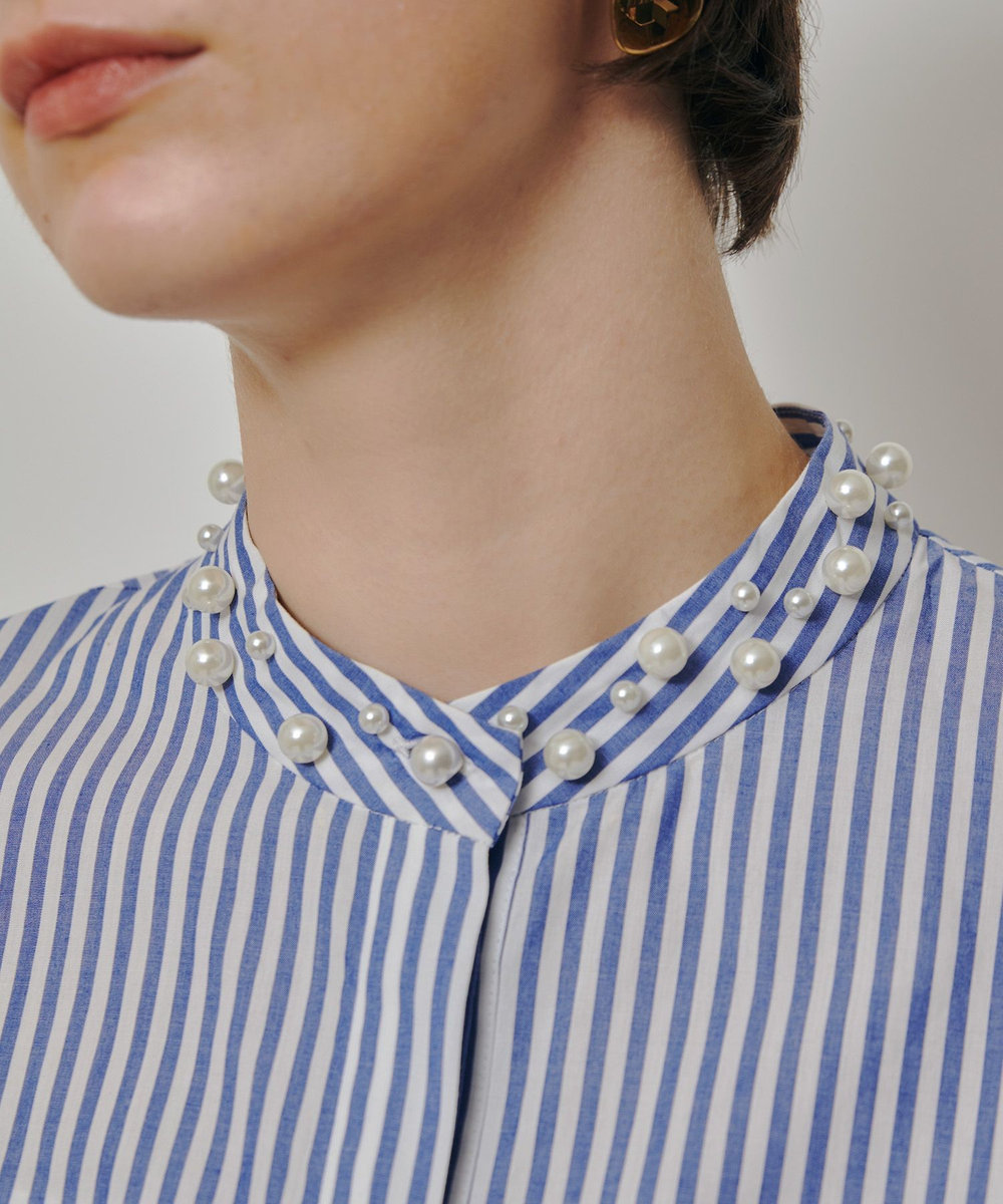 allureville パールカラーロンストコクーンブラウス ブルー系 (68)