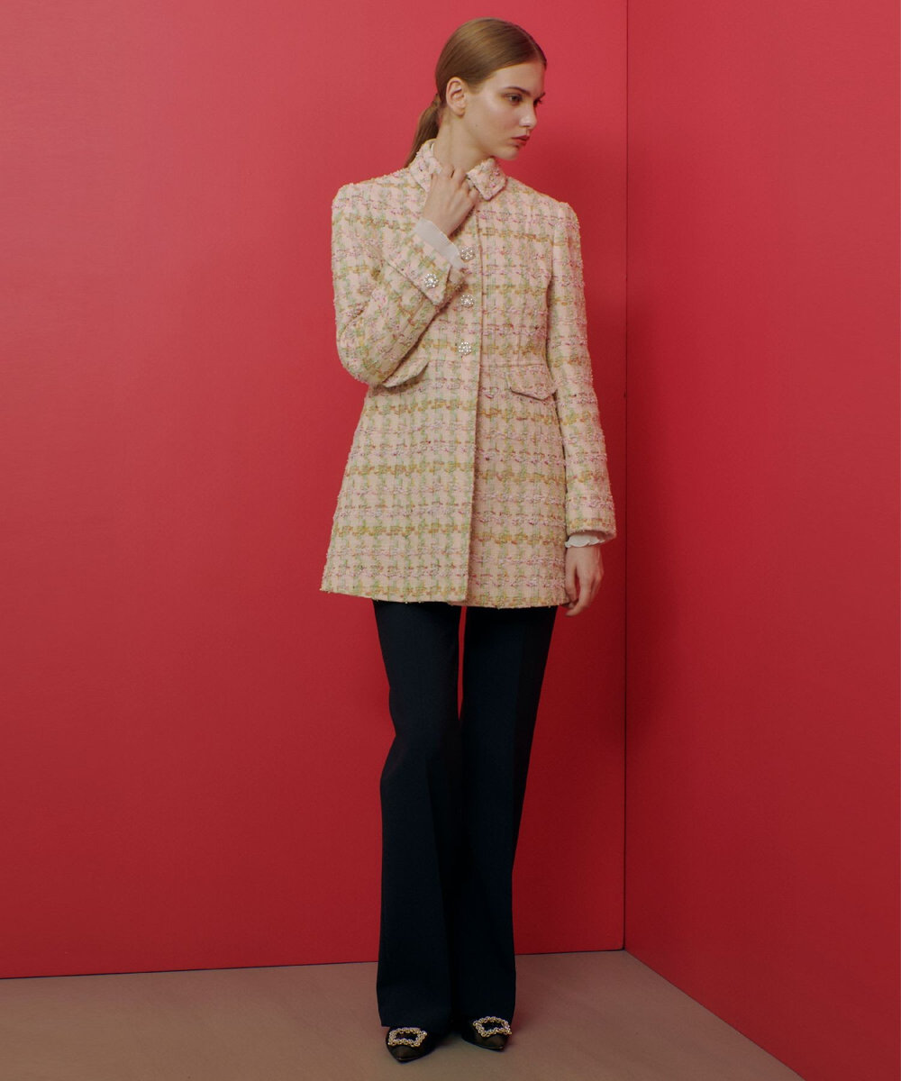 LOULOU WILLOUGHBY LINTONツイードロングジャケット ピンク (41)