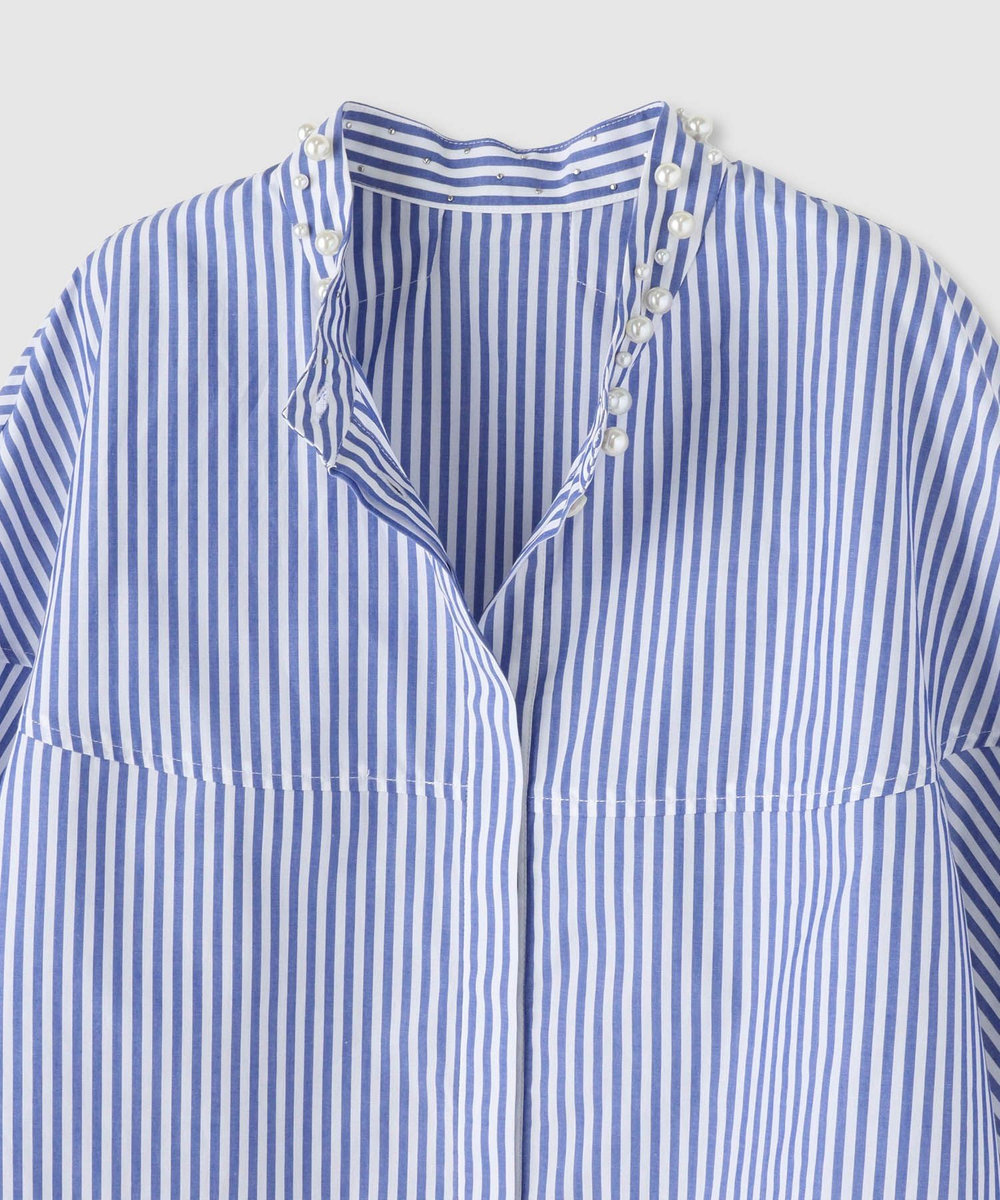 allureville パールカラーロンストコクーンブラウス ブルー系 (68)