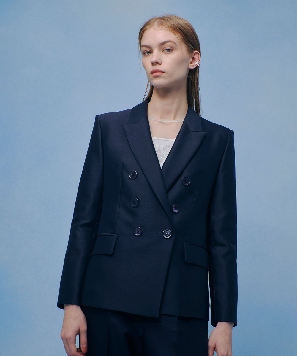 LOULOU WILLOUGHBY 【LOULOU WILLOUGHBY】シルクウールツイルダブルジャケット ネイビー (65)