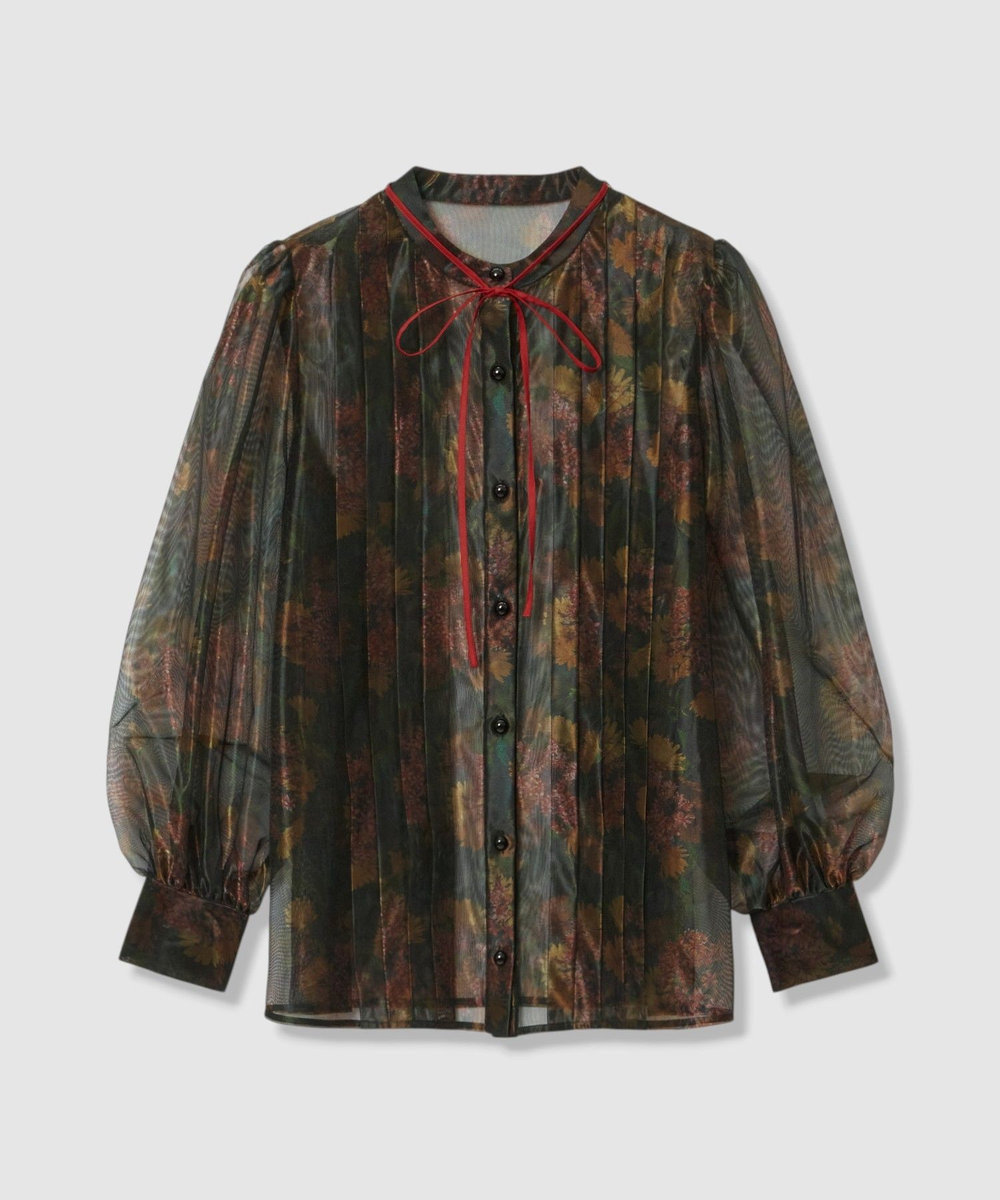 LOULOU WILLOUGHBY グロッシーフラワーブラウス ブラック系 (98)