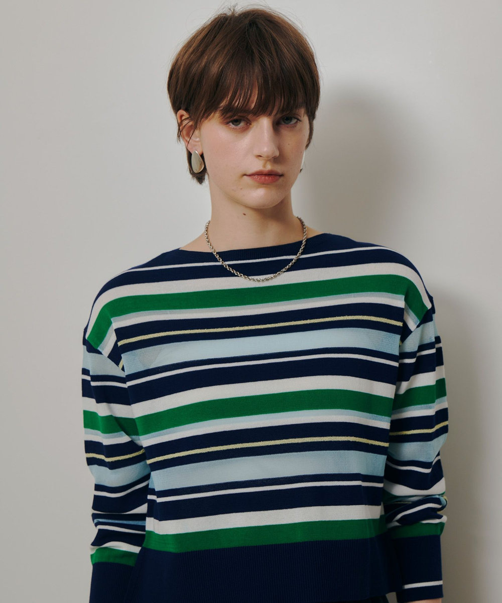 allureville 異素材ＭＩＸマルチボーダープルオーバー グリーン系 (74)