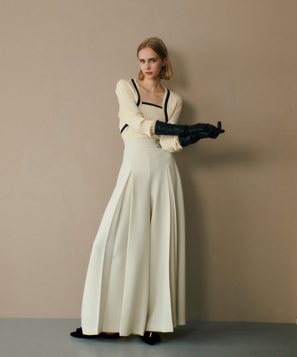 LOULOU WILLOUGHBY 【LOULOU WILLOUGHBY】ジョーゼットタックワイドパンツ アイボリー (04)