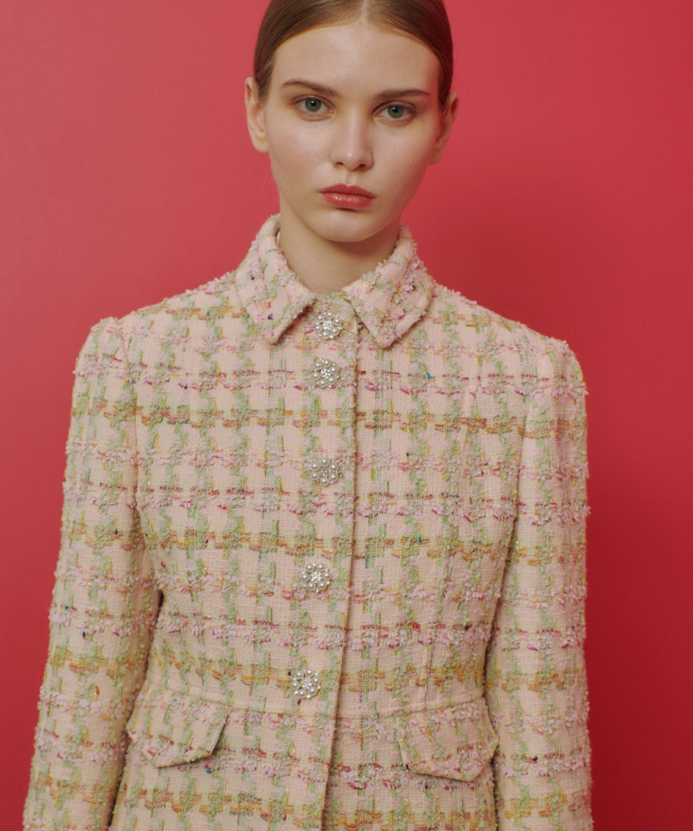 LOULOU WILLOUGHBY LINTONツイードロングジャケット ピンク (41)